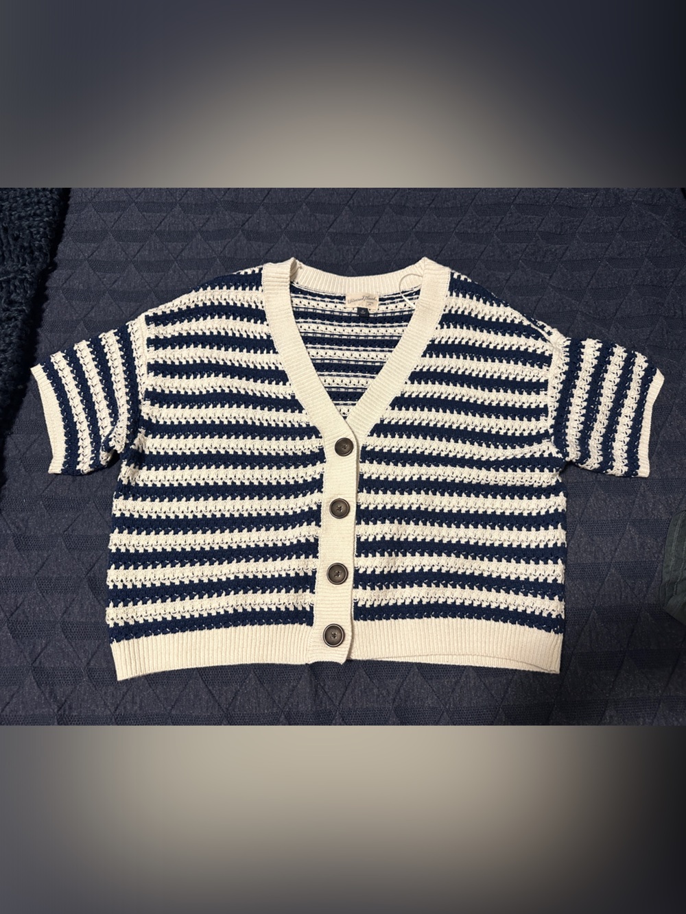 Universal Thread Navy and White Striped Cropped Button-Front Cardigan